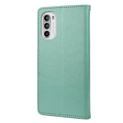 Green leather flip phone case with cutout for triple camera module