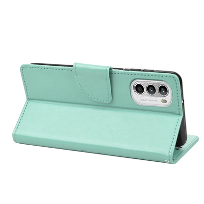Green flip leather phone case with side view and triple camera cutout