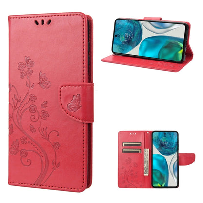 Red embossed butterfly flip leather phone case with card holder and landscape stand