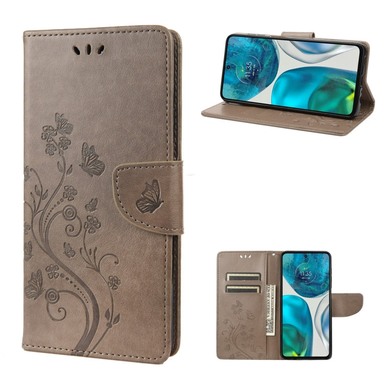 Gray embossed butterfly flip leather phone case with card holder and stand