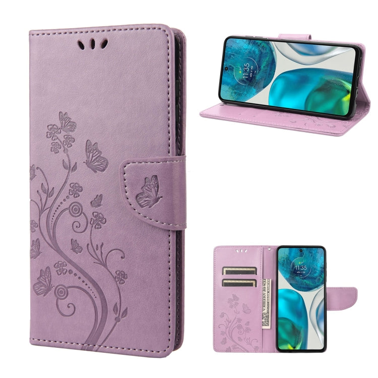 Light purple embossed butterfly flip leather phone case with card holder and stand
