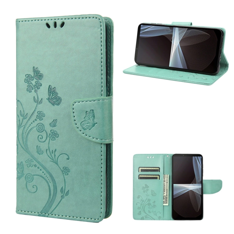 Mint green embossed butterfly flip leather phone case with card holder and stand
