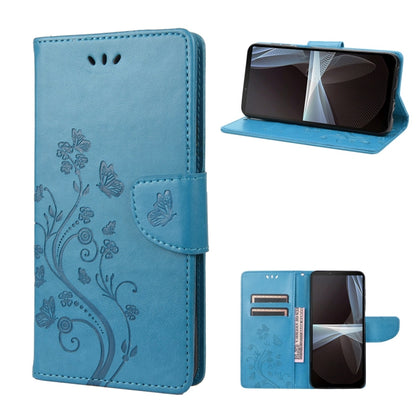 Blue embossed butterfly flip leather phone case with card holder and stand
