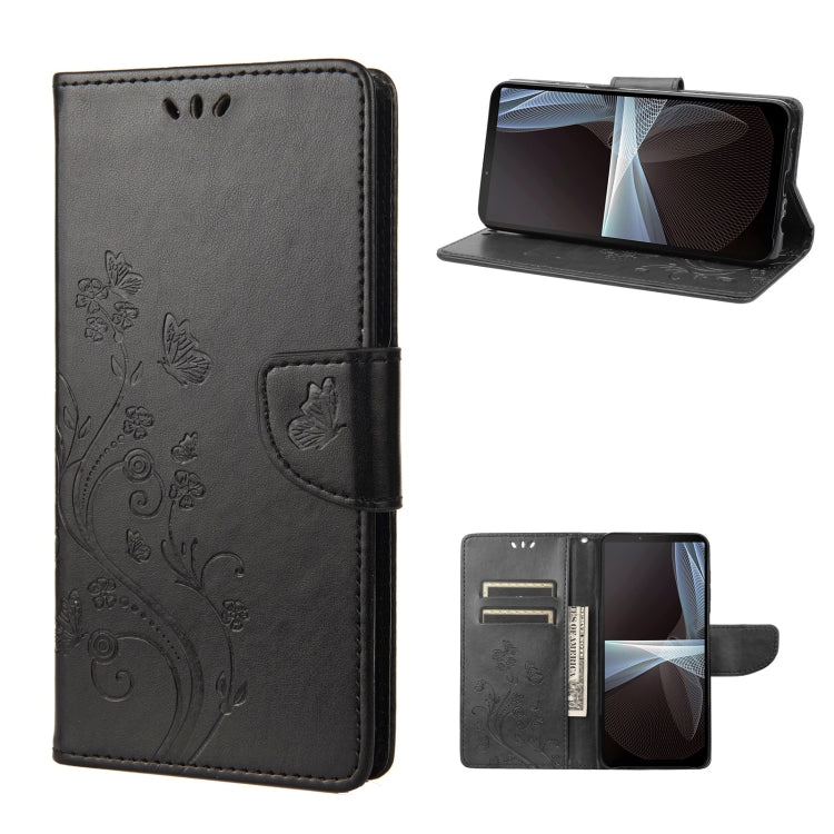 Black embossed butterfly flip leather phone case with card holder and stand