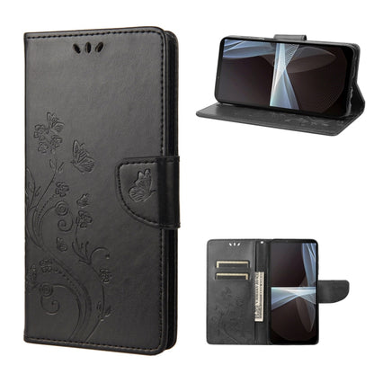 Black embossed butterfly flip leather phone case with card holder and stand