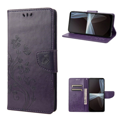 Dark purple embossed butterfly flip leather phone case with card holder and stand