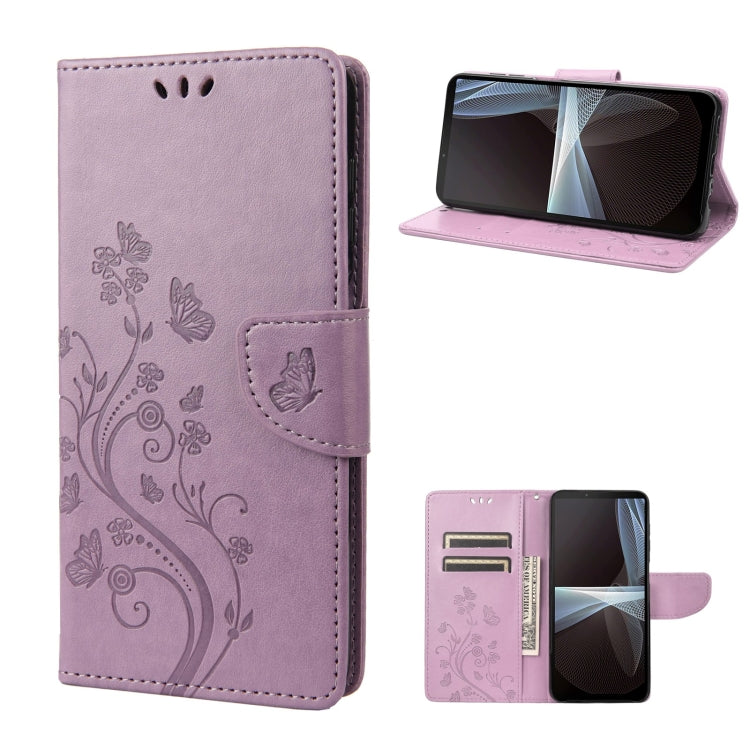 Purple embossed butterfly flip leather phone case with side card holder pocket