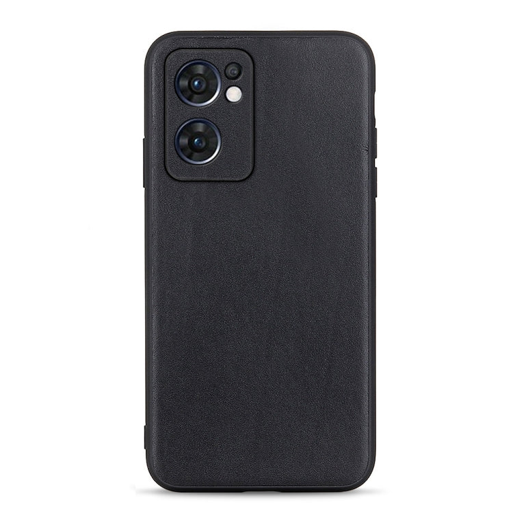 Black lambskin leather phone case with textured finish and camera cutout