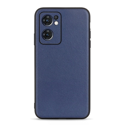 Blue textured lambskin leather phone case with camera cutout and side ports