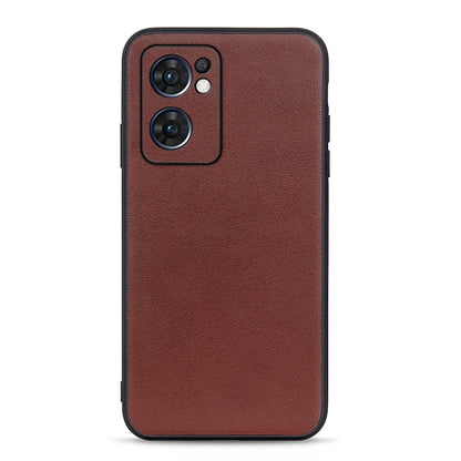 Brown textured lambskin leather phone case with raised camera cutout and side ports