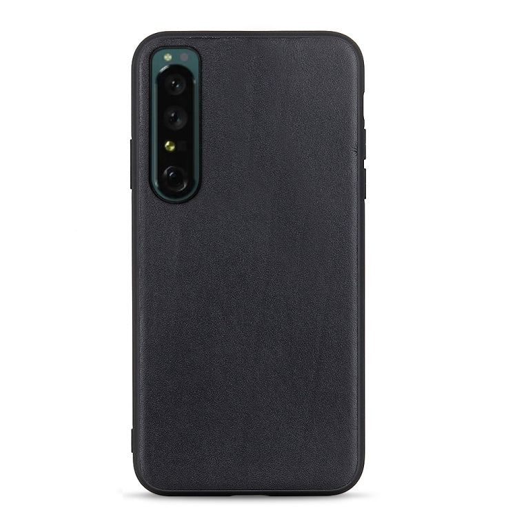 Black textured lambskin leather phone case with vertical camera cutout