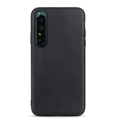 Black textured lambskin leather phone case with vertical camera cutout