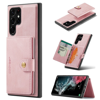 Pink magnetic detachable phone case with card slots and flip wallet cover