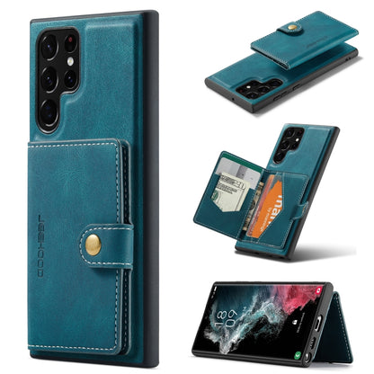 Blue magnetic detachable phone case with card slots and flip wallet cover