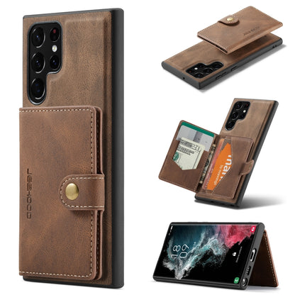Brown magnetic detachable phone case with card slots and flip wallet cover