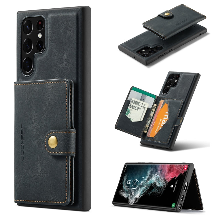 Dark gray magnetic detachable phone case with card slots and flip wallet cover