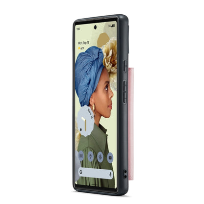 Magnetic detachable phone case on phone, pink leather-style back cover with side cutouts