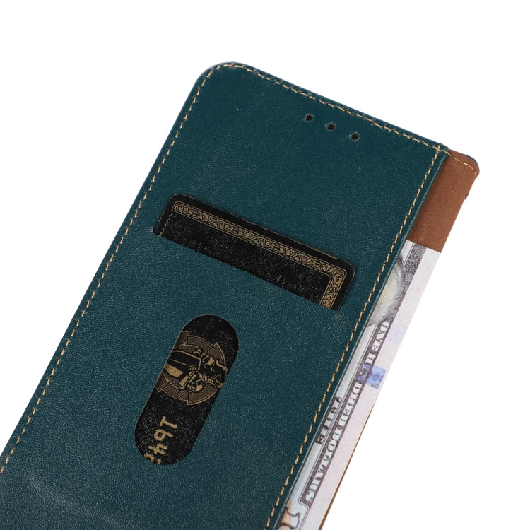 Green leather wallet phone case interior with card slots and stitched window pocket