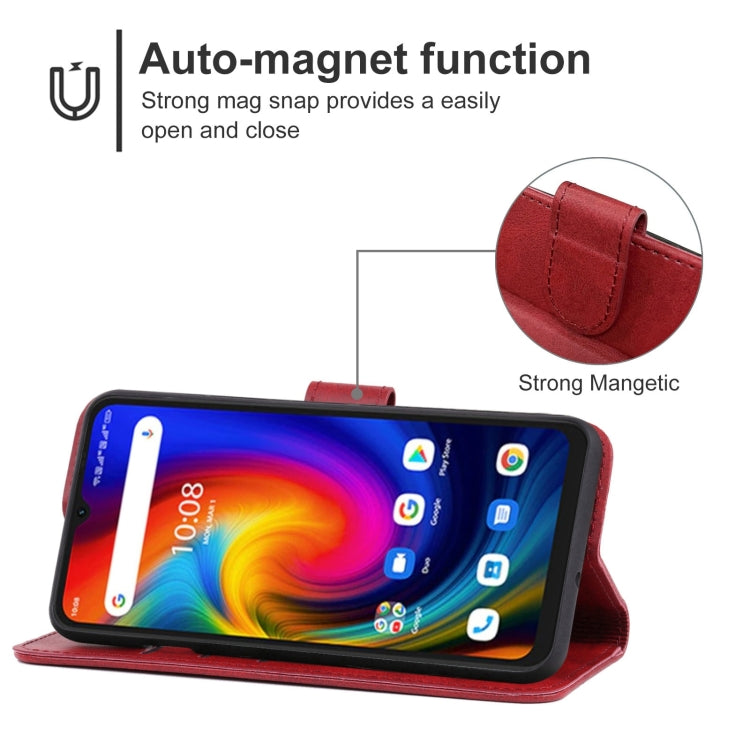 Red leather folio phone case with magnetic closure and horizontal stand position
