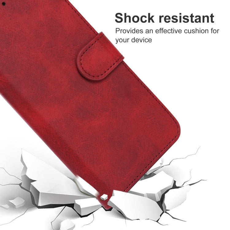 Red leather wallet phone case with stitched flip cover for added device protection