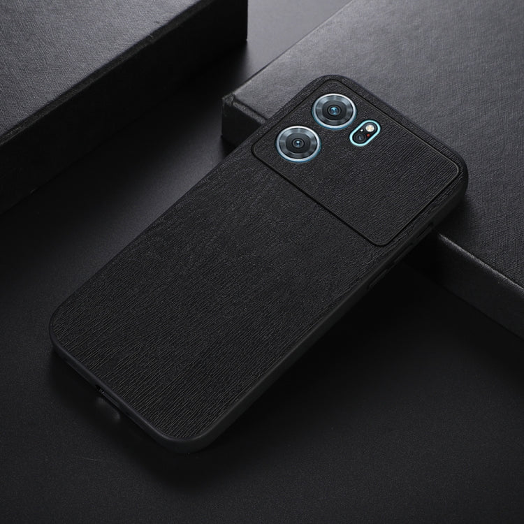 Wood texture PU phone case, dark black, with camera cutouts and side buttons