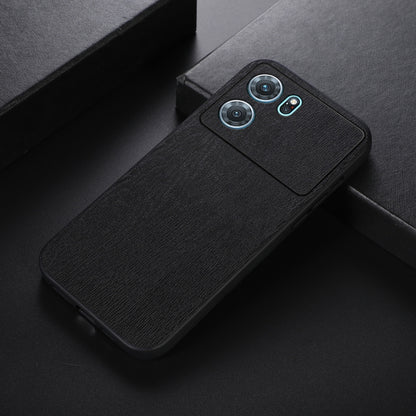Wood texture PU phone case, dark black, with camera cutouts and side buttons