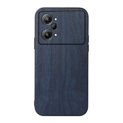 Wood texture PU phone case, navy blue, slim back cover with camera holes