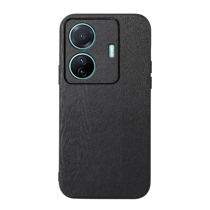 Wood texture PU phone case, dark black, with raised camera frame and button openings