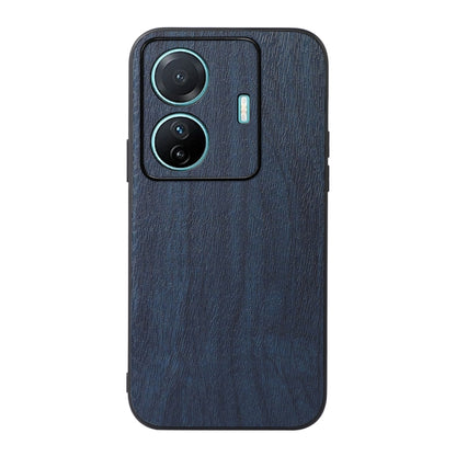 Wood texture PU phone case, dark navy, with raised camera area and button cutout