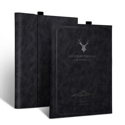 Black tablet leather folio case with deer head graphic and front flap cover