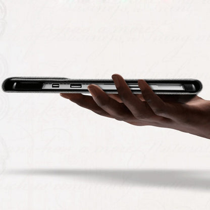 Black tablet leather case bottom with port cutouts and secure edge cover