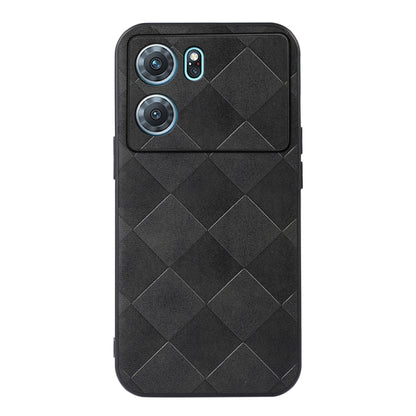 Black PU phone case with raised diamond plaid pattern and camera cutouts