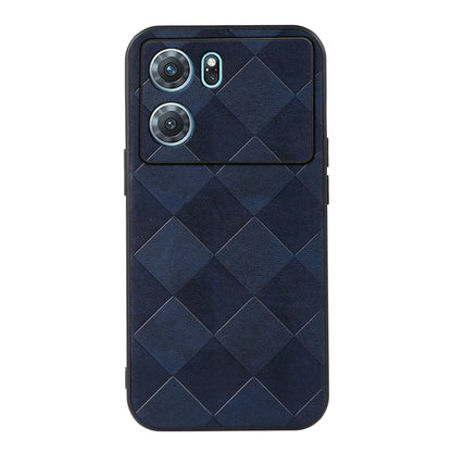 Blue PU phone case with diamond plaid texture and camera cutouts
