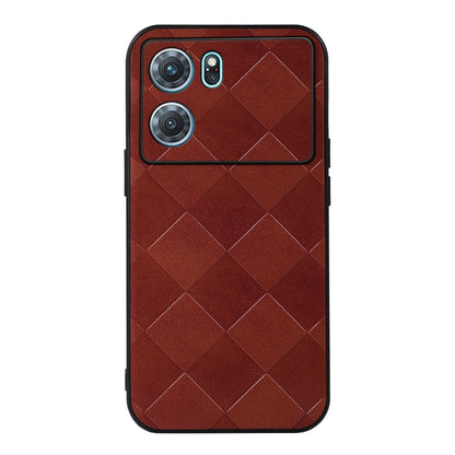 Red PU phone case with quilted diamond pattern and triple camera cutouts in top panel