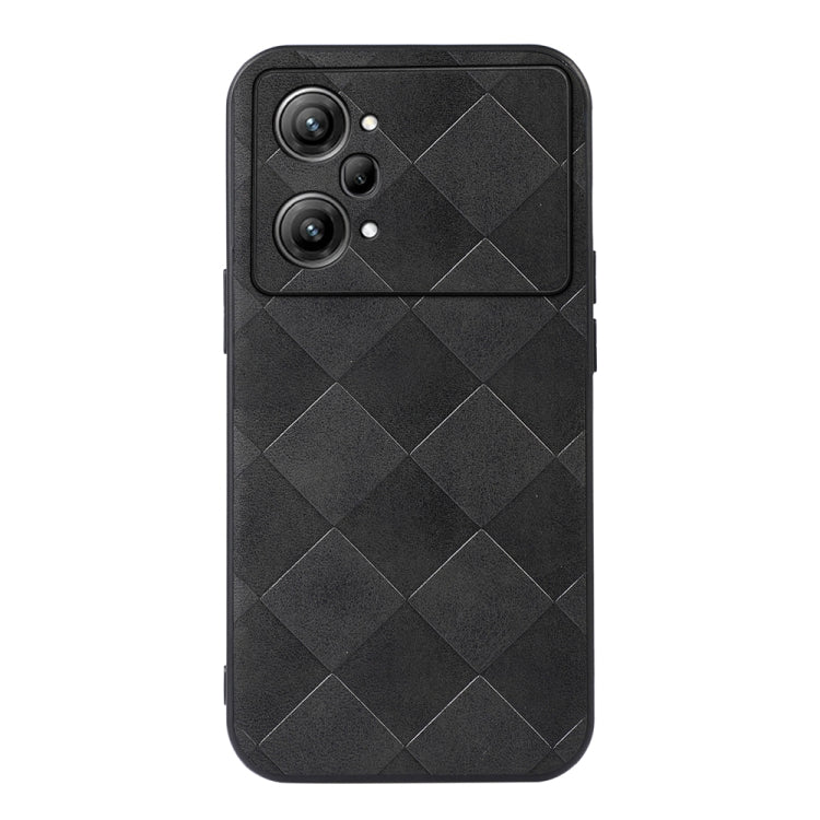 Black PU phone case with diamond plaid pattern and secure side grip