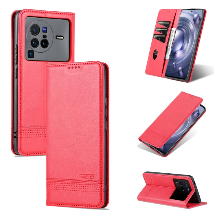Red folio phone case for vivo X80 Pro with magnetic flip cover and card slots.