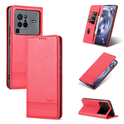 Red folio phone case for vivo X80 Pro with magnetic flip cover and card slots.
