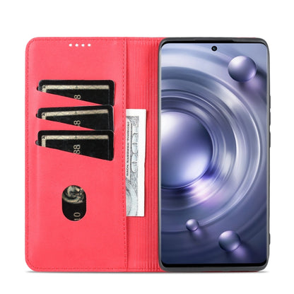Red folio phone case for vivo X80 Pro showing card slots and cash pocket in wallet cover.