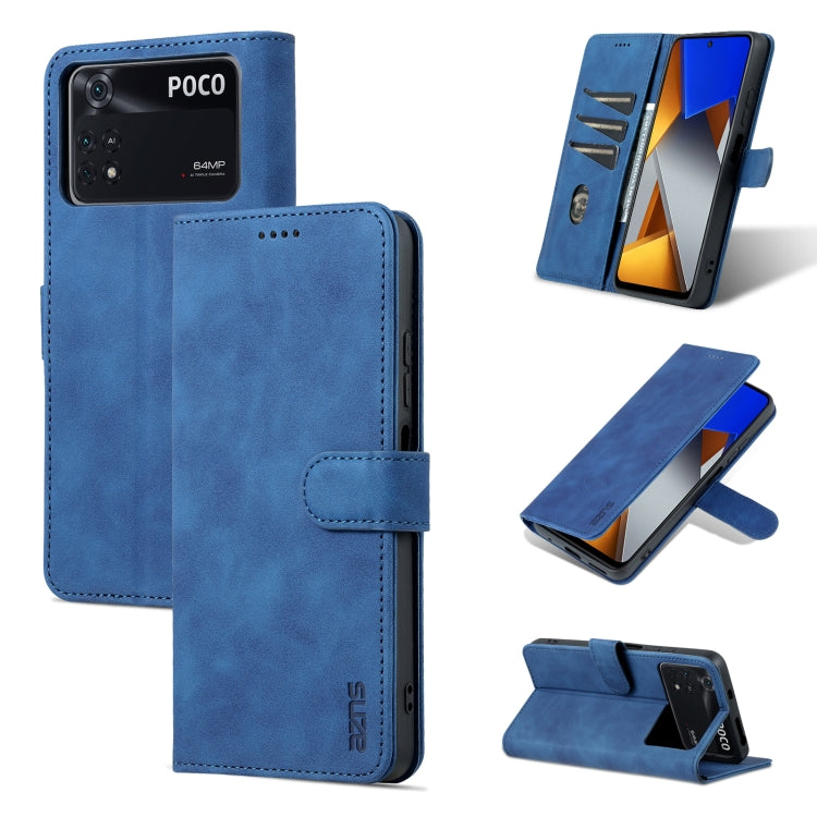 Blue calf-texture flip leather phone case with wallet flap and card slots