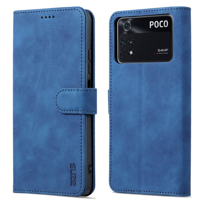 Blue calf-texture flip leather phone case with card slot cutout and magnetic strap