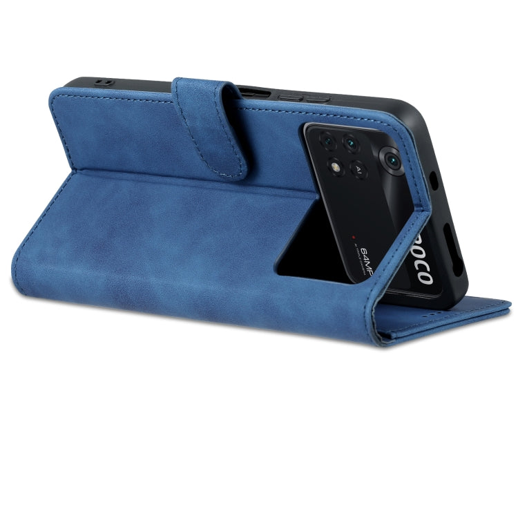 Blue calf-texture flip leather phone case with folio cover and side cutouts