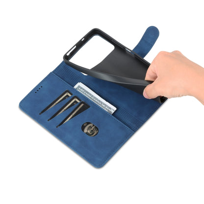 Blue calf-texture flip leather phone case with internal card slots and elastic bands