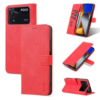 Red calf-texture flip leather phone case with wallet flap and stitched card pocket