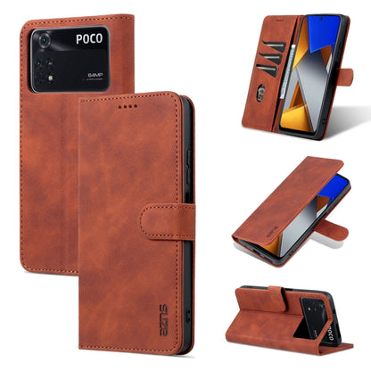 AZNS calf-texture flip leather phone case with card slot, magnetic stand, brown