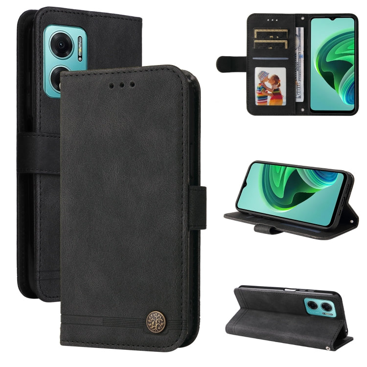 Black leather folio phone case with card slot, metal button and magnetic closure