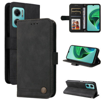 Black leather folio phone case with card slot, metal button and magnetic closure