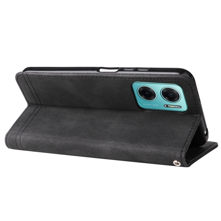 Black leather folio phone case with horizontal kickstand and phone camera cutout