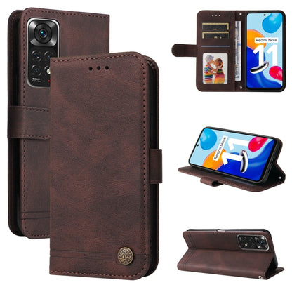Brown leather folio phone case with card slots and metal button, multi-angle view