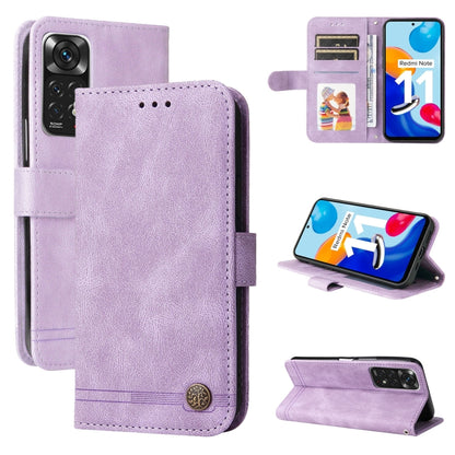Lavender leather folio phone case with card slots, magnetic button, and stand