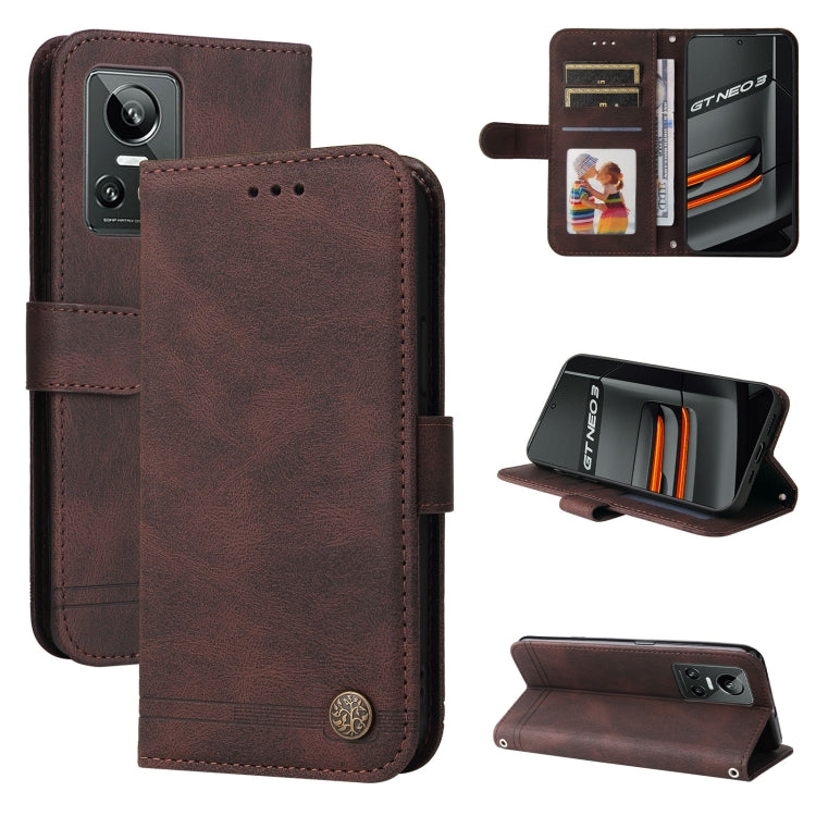 Brown leather folio phone case with card slots and metal button, stand and back